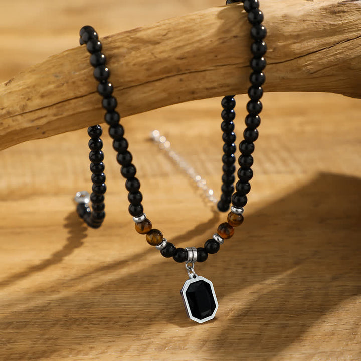 Collana da uomo con perline in pietra naturale di onice nero Olivenorma