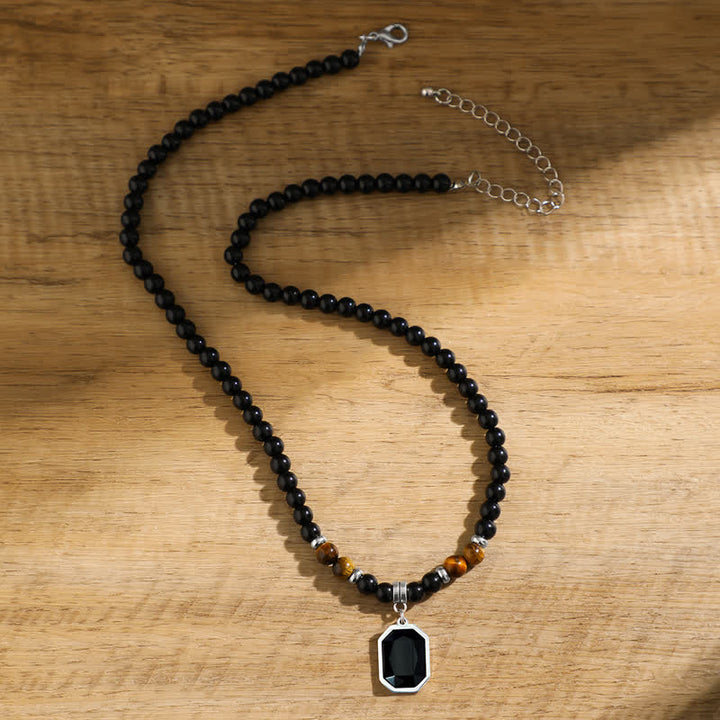 Collana da uomo con perline in pietra naturale di onice nero Olivenorma