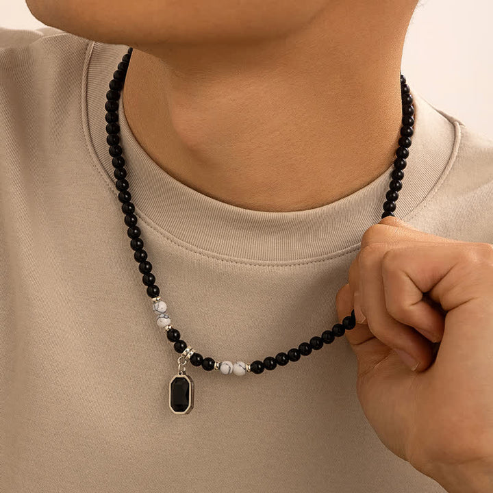 Collana da uomo con perline in pietra naturale di onice nero Olivenorma