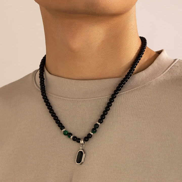 Collana da uomo con perline in pietra naturale di onice nero Olivenorma