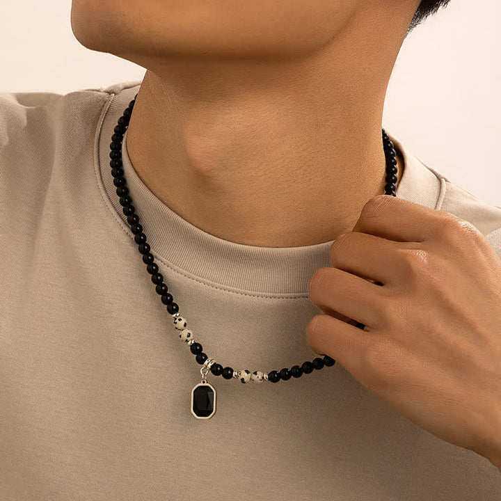 Collana da uomo con perline in pietra naturale di onice nero Olivenorma
