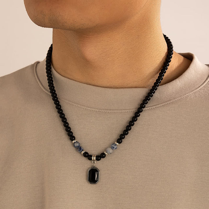 Collana da uomo con perline in pietra naturale di onice nero Olivenorma