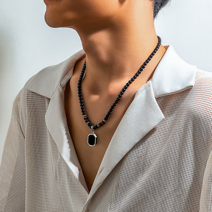 Collana da uomo con perline in pietra naturale di onice nero Olivenorma