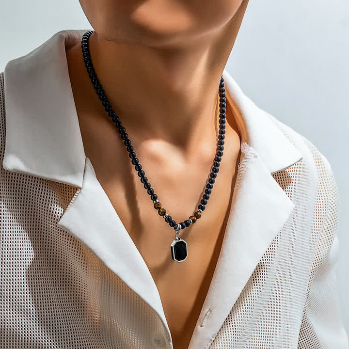 Collana da uomo con perline in pietra naturale di onice nero Olivenorma