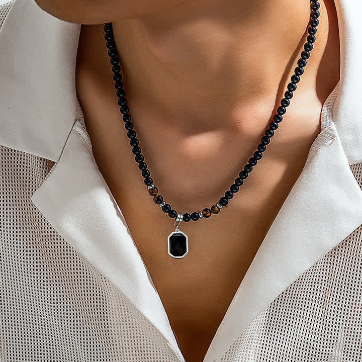Collana da uomo con perline in pietra naturale di onice nero Olivenorma