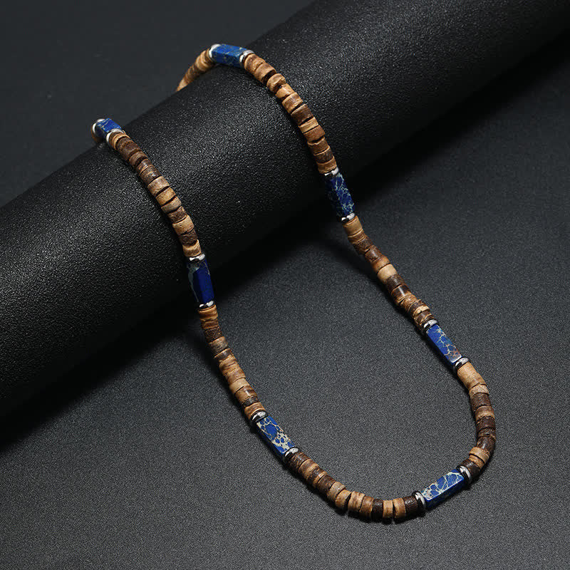 Collana con perline di legno di cocco marrone Olivenorma e perline di pietra naturale