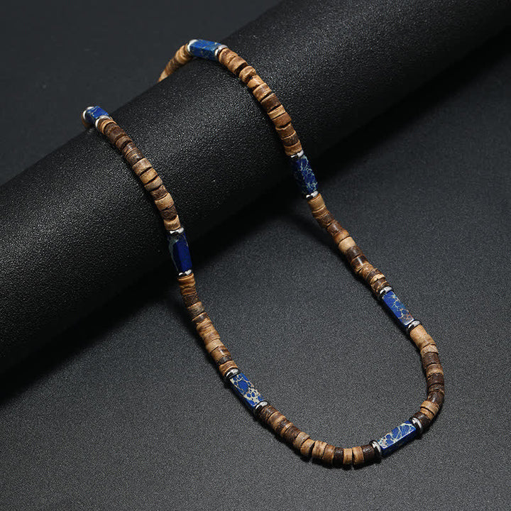 Collana con perline di legno di cocco marrone Olivenorma e perline di pietra naturale