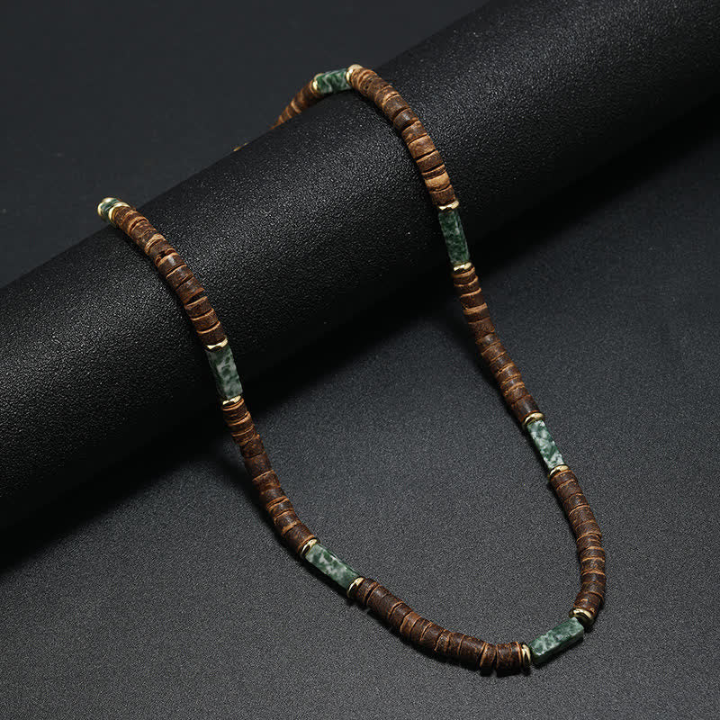 Collana con perline di legno di cocco marrone Olivenorma e perline di pietra naturale