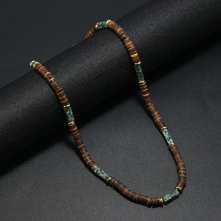 Collana con perline di legno di cocco marrone Olivenorma e perline di pietra naturale