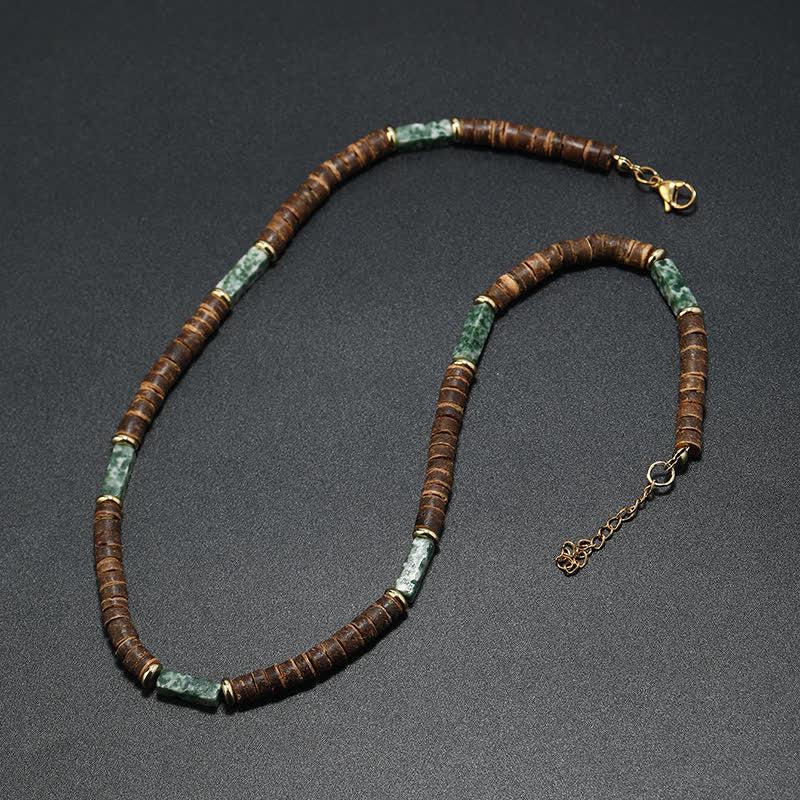 Collana con perline di legno di cocco marrone Olivenorma e perline di pietra naturale