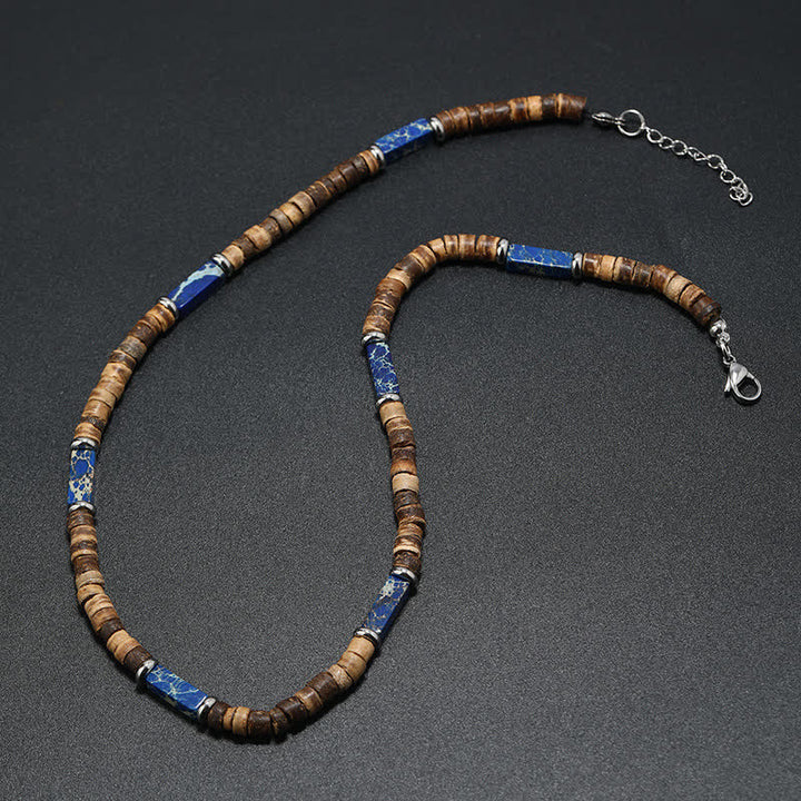 Collana con perline di legno di cocco marrone Olivenorma e perline di pietra naturale