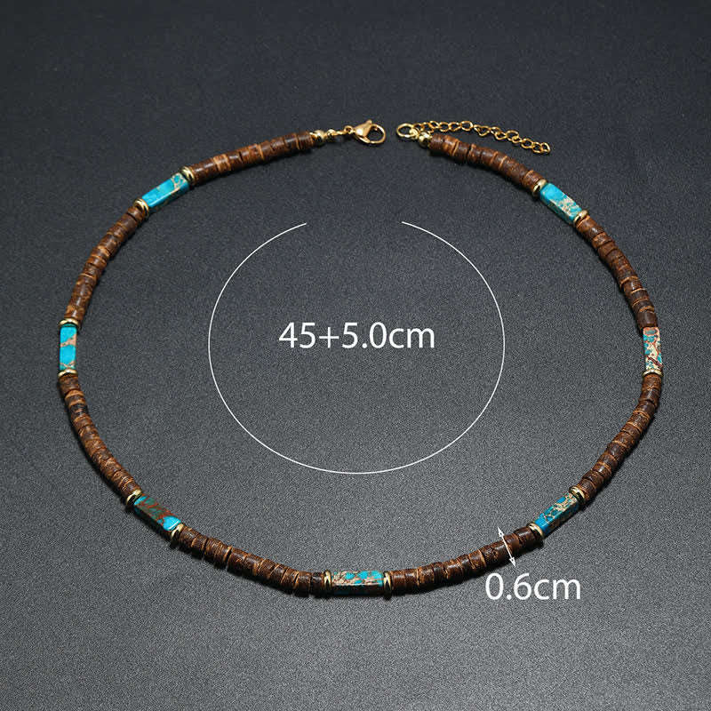 Collana con perline di legno di cocco marrone Olivenorma e perline di pietra naturale