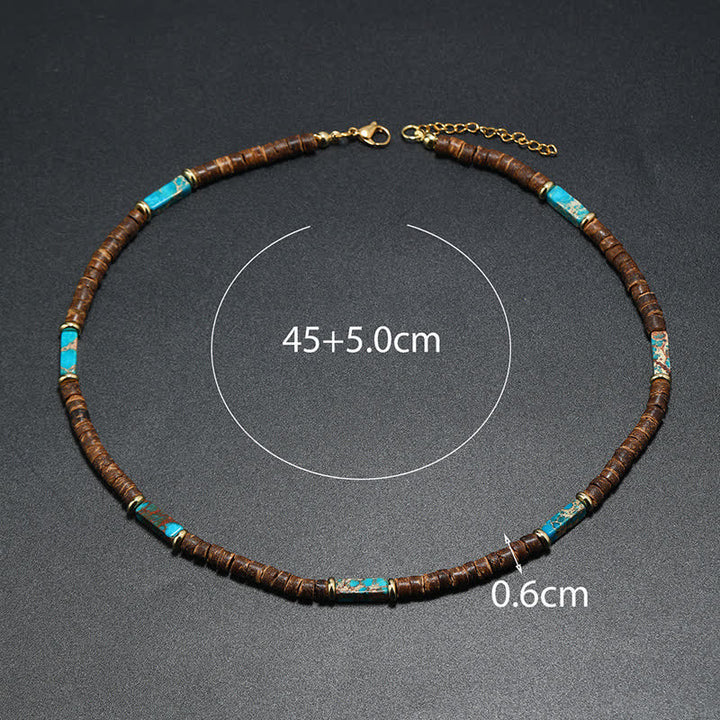 Collana con perline di legno di cocco marrone Olivenorma e perline di pietra naturale