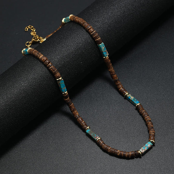 Collana con perline di legno di cocco marrone Olivenorma e perline di pietra naturale