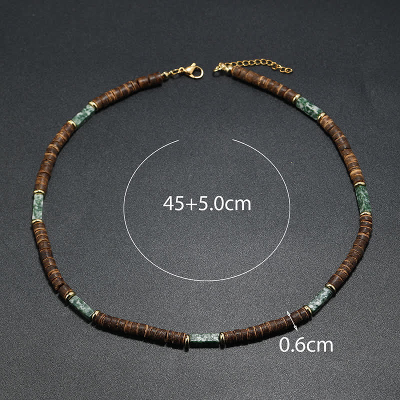 Collana con perline di legno di cocco marrone Olivenorma e perline di pietra naturale