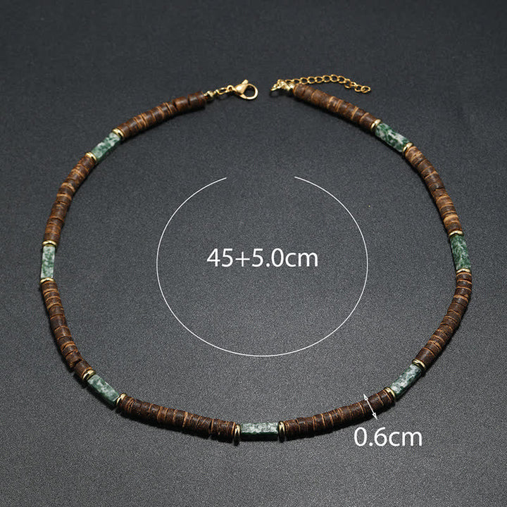 Collana con perline di legno di cocco marrone Olivenorma e perline di pietra naturale