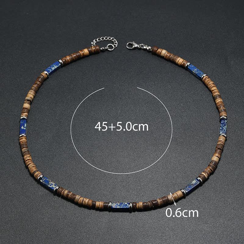 Collana con perline di legno di cocco marrone Olivenorma e perline di pietra naturale