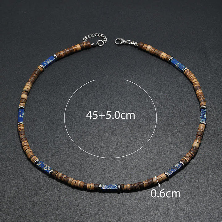 Collana con perline di legno di cocco marrone Olivenorma e perline di pietra naturale