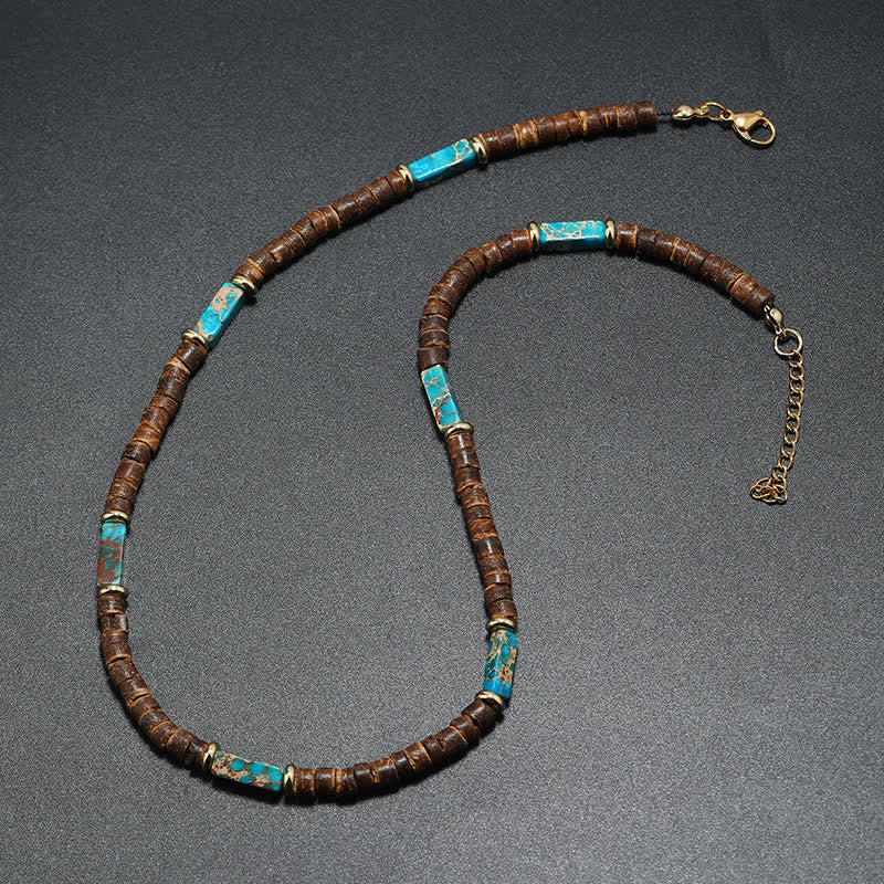 Collana con perline di legno di cocco marrone Olivenorma e perline di pietra naturale