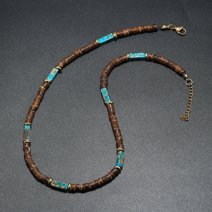 Collana con perline di legno di cocco marrone Olivenorma e perline di pietra naturale