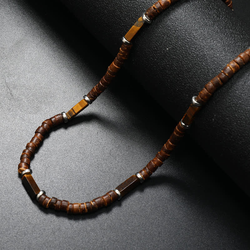 Collana con perline di legno di cocco marrone Olivenorma e perline di pietra naturale