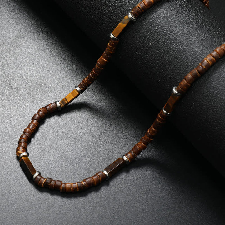 Collana con perline di legno di cocco marrone Olivenorma e perline di pietra naturale
