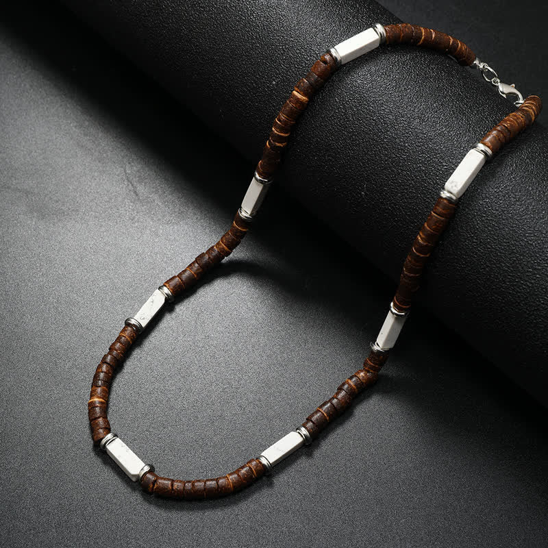 Collana con perline di legno di cocco marrone Olivenorma e perline di pietra naturale