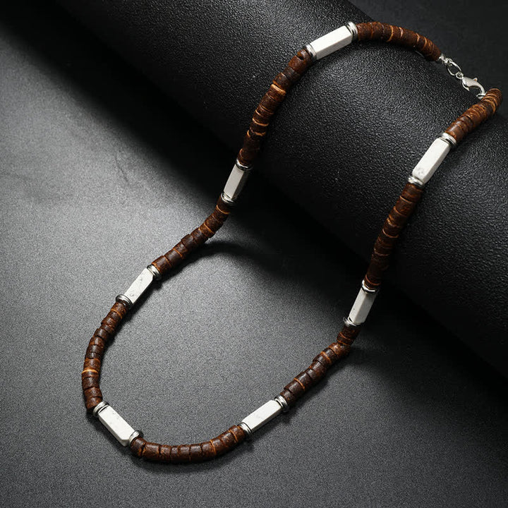 Collana con perline di legno di cocco marrone Olivenorma e perline di pietra naturale