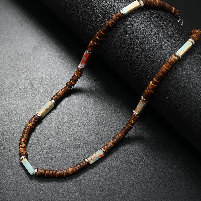 Collana con perline di legno di cocco marrone Olivenorma e perline di pietra naturale