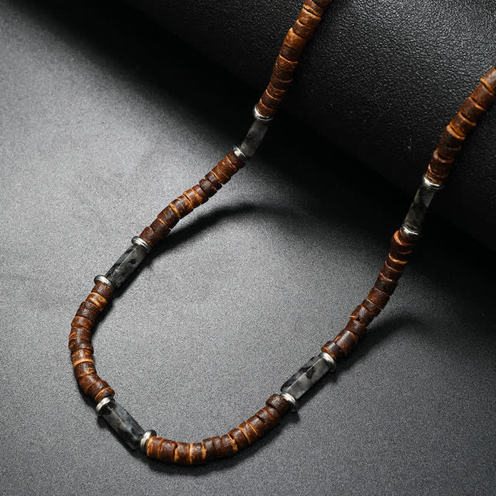Collana con perline di legno di cocco marrone Olivenorma e perline di pietra naturale