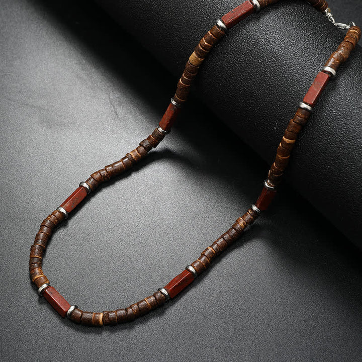 Collana con perline di legno di cocco marrone Olivenorma e perline di pietra naturale