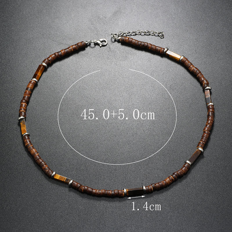 Collana con perline di legno di cocco marrone Olivenorma e perline di pietra naturale