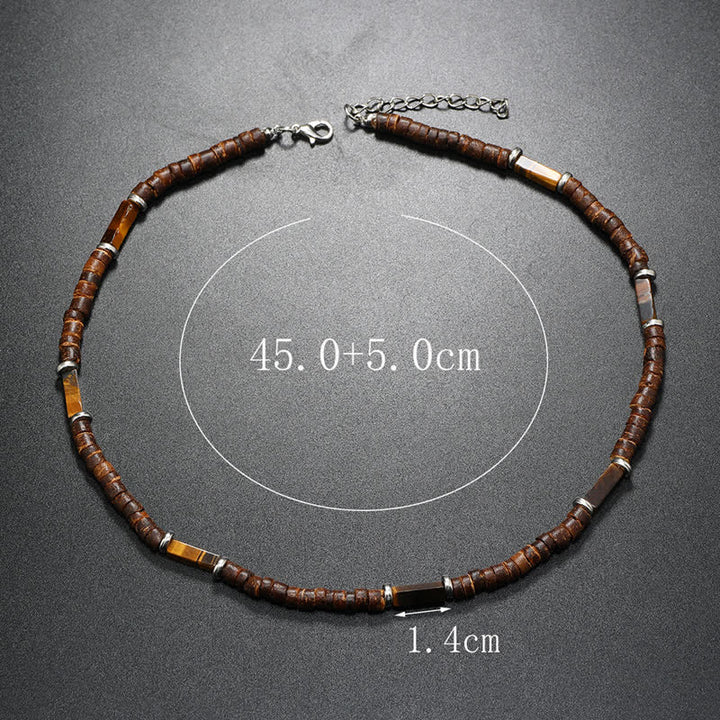 Collana con perline di legno di cocco marrone Olivenorma e perline di pietra naturale