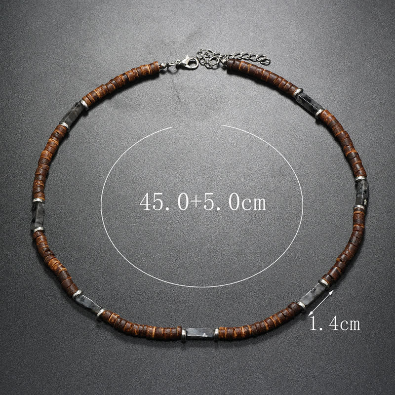 Collana con perline di legno di cocco marrone Olivenorma e perline di pietra naturale