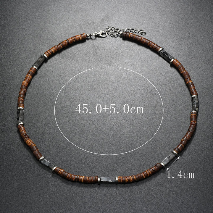 Collana con perline di legno di cocco marrone Olivenorma e perline di pietra naturale