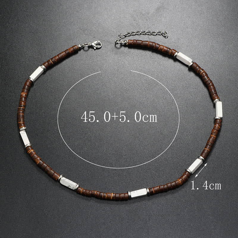 Collana con perline di legno di cocco marrone Olivenorma e perline di pietra naturale