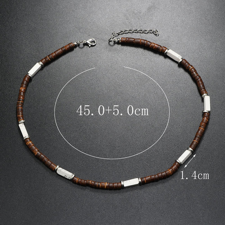 Collana con perline di legno di cocco marrone Olivenorma e perline di pietra naturale
