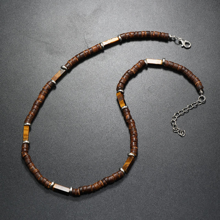 Collana con perline di legno di cocco marrone Olivenorma e perline di pietra naturale
