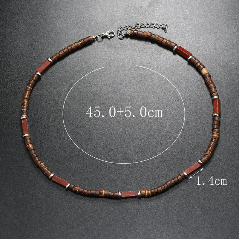 Collana con perline di legno di cocco marrone Olivenorma e perline di pietra naturale