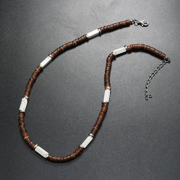 Collana con perline di legno di cocco marrone Olivenorma e perline di pietra naturale