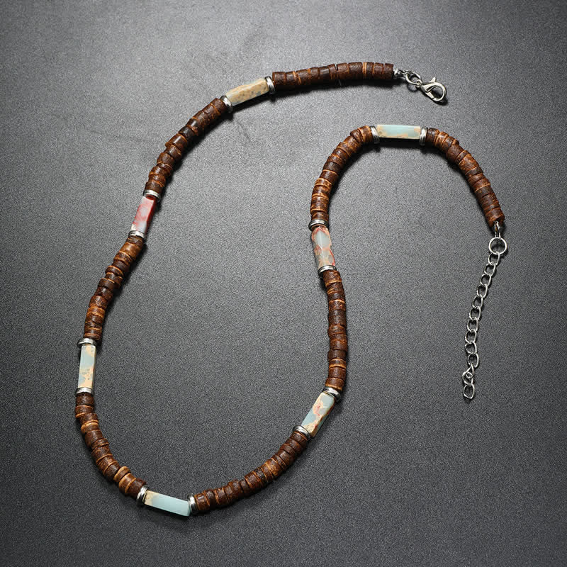 Collana con perline di legno di cocco marrone Olivenorma e perline di pietra naturale