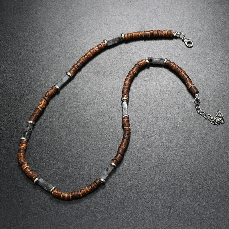 Collana con perline di legno di cocco marrone Olivenorma e perline di pietra naturale