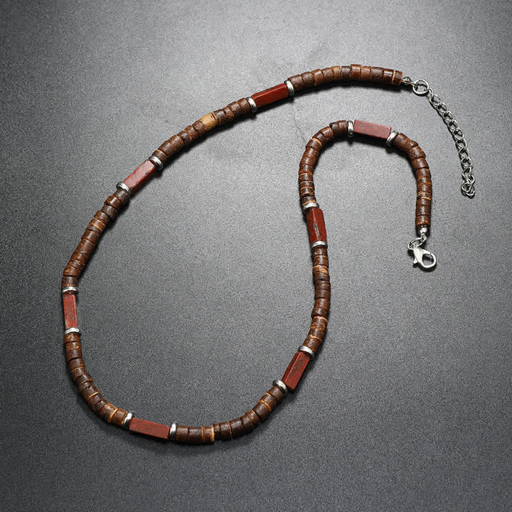 Collana con perline di legno di cocco marrone Olivenorma e perline di pietra naturale