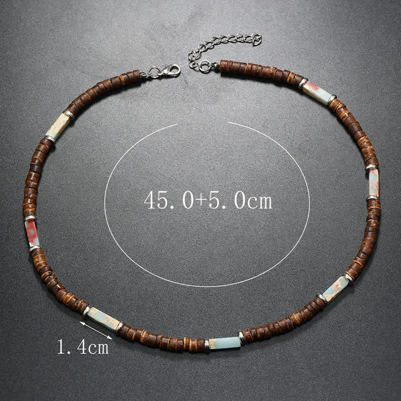 Collana con perline di legno di cocco marrone Olivenorma e perline di pietra naturale