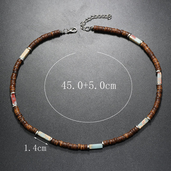 Collana con perline di legno di cocco marrone Olivenorma e perline di pietra naturale
