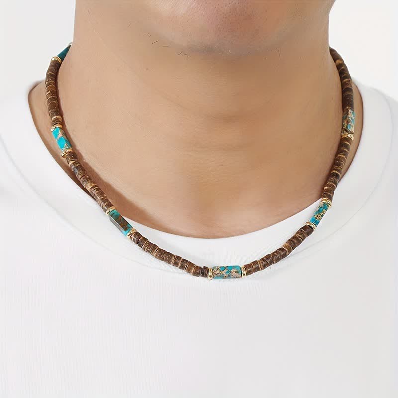 Collana con perline di legno di cocco marrone Olivenorma e perline di pietra naturale