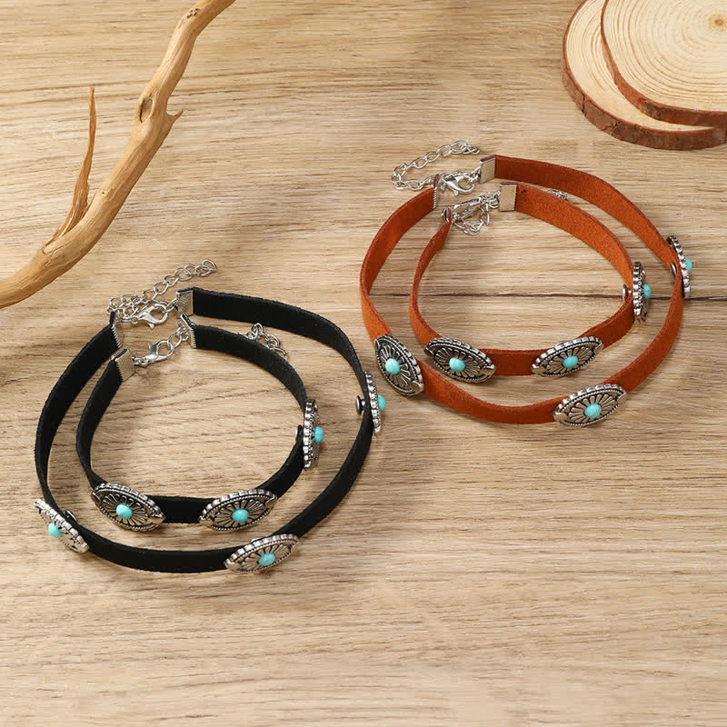 Olivenorma Collana con bracciale in pelle PU in stile punk con intarsi in turchese 