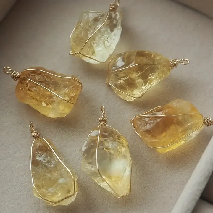 Collana con ciondolo in filo avvolto in citrino naturale Olivenorma