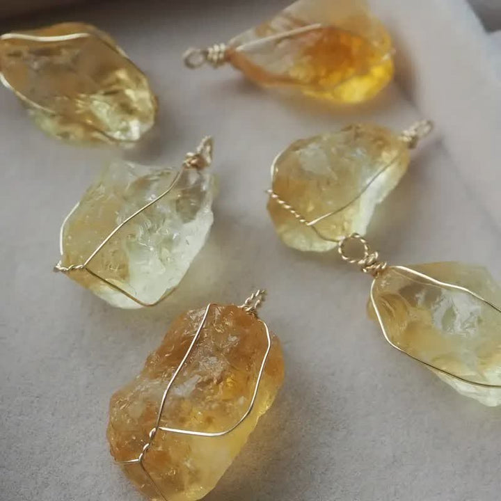 Collana con ciondolo in filo avvolto in citrino naturale Olivenorma