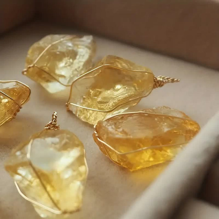 Collana con ciondolo in filo avvolto in citrino naturale Olivenorma